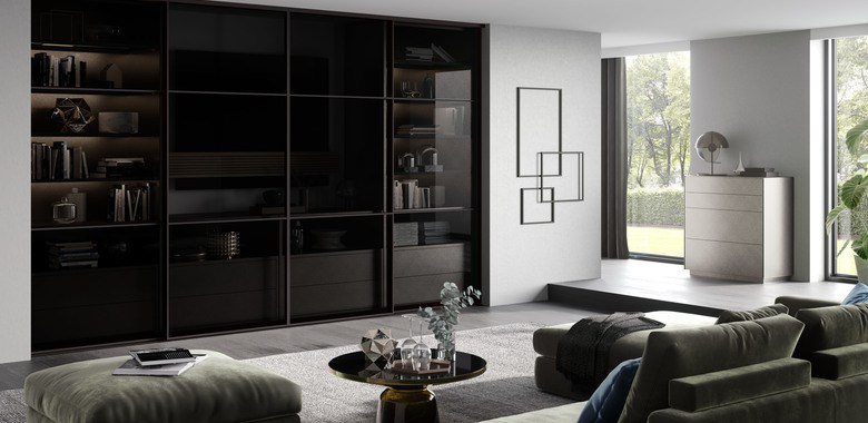 living room furniture, bookshelves, built in furniture
