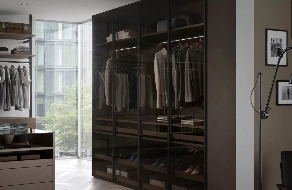 LOGIC SPACE Wardrobe system with glass cabinet By Giulia Novars